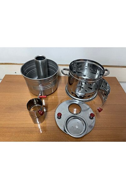 sobapark Tek Musluklu Odunlu Kömürlü Çay Semaveri Odunlu Kömürlü Semaver - 5 Litre - Demlik 1 Litre