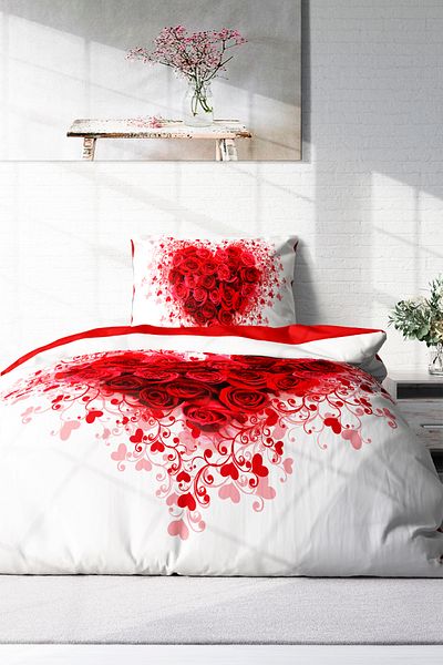 MonoHome Hearted Single Duvet Cover Set - 100% Cotton Satin