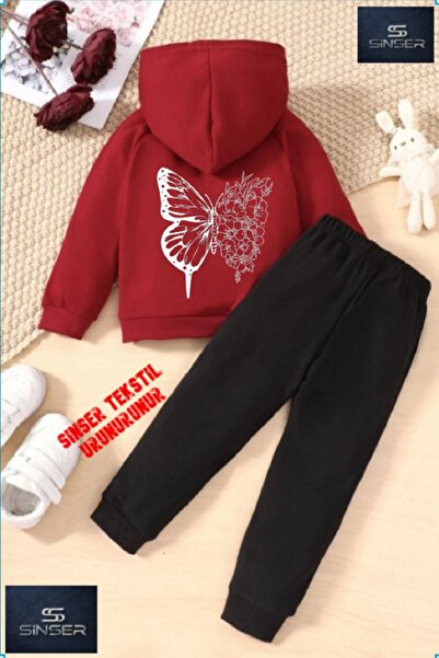 SS SİNSER Set de trening pentru copii cu glugă, imprimat cu „KELEBEK SIRTA BS...