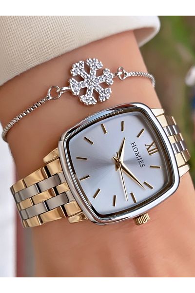 Homies Brand Yellow Silver Color Waterproof Women's Wristwatch - With Bracelet Gift