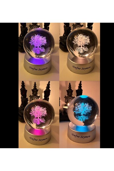 HEDİYEBİZİZ Kişiye Özel Renk Değiştiren Led Işıklı Cam Küre Hayat Ağacı İsim ...