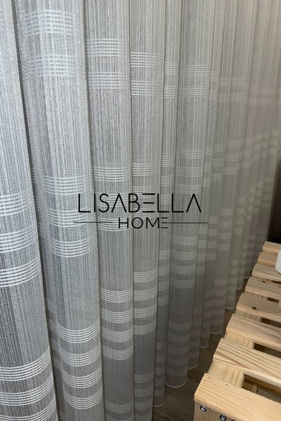 LisabellaHome Pearl White Stripe Tulle Curtain 1X3 Crimped Pleated
