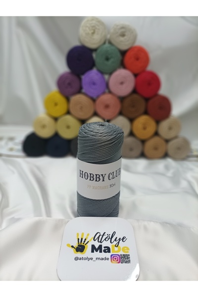 hobby club PP Macrame No:4 Polyester Örgü İpi 200gr 230m Premium Kalite 64-Gri