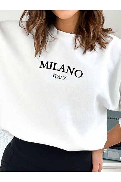EVIus UNISEX, Crew Neck, Milano με τύπωμα , Άνετο και κομψό φούτερ, ελαφρώς ε...