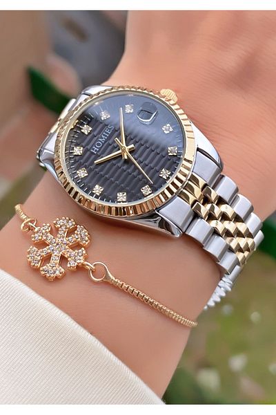 Homies Brand Yellow Silver Color Waterproof Women's Wristwatch - With Bracelet Gift