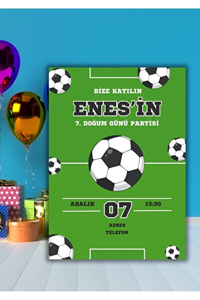 Kozalak Tasarım Futbol Konsept Doğum Günü Özel Gün Davetiyesi 12 Adet  Kişise...