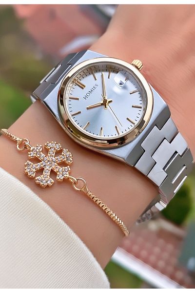 Homies Brand Yellow Silver Color Waterproof Women's Wristwatch - With Bracelet Gift