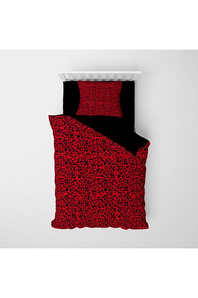 MonoHome Red Leopard Print Single 100% Cotton Satin Duvet Cover Set