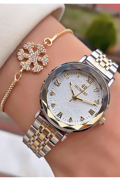 Homies Brand Yellow Silver Color Waterproof Women's Wristwatch - With Bracelet Gift