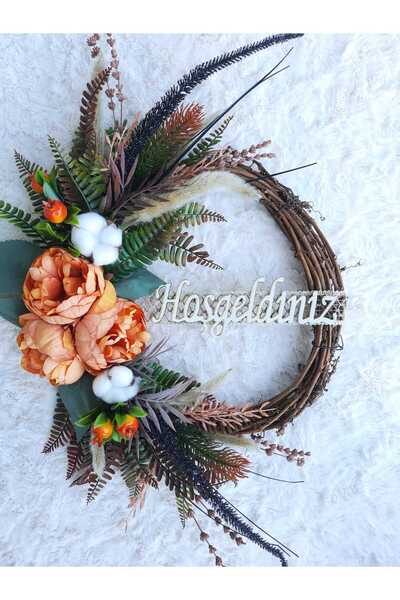 Lotus Hediye Turuncu Çiçekli Kapı Süsü