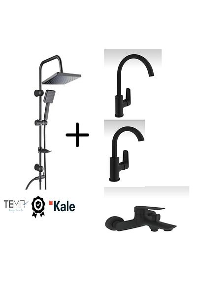 KALE Tandem Bathroom + Swivel Sink + Kitchen Battery and Tema 53243-2m Top Shower Set