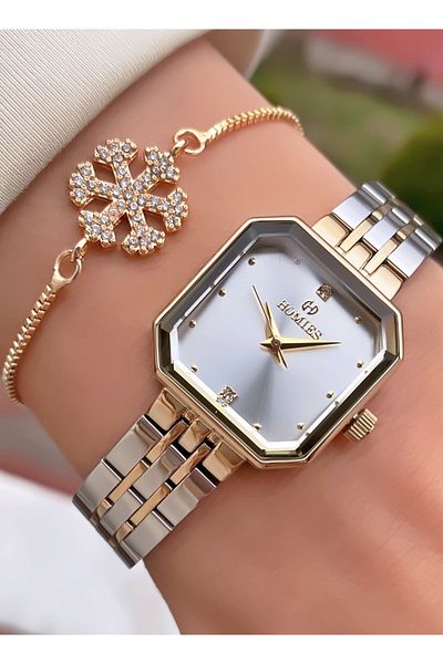 Homies Brand Yellow Silver Color Small Case Women's Wrist Watch - Bracelet Gift