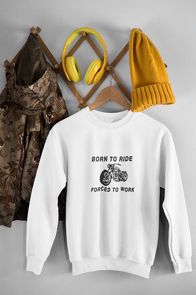 qoeuyl boutique Born To Ride Forced To Work Φούτερ με στάμπα Unisex 100% βαμβακερό φούτερ με λαιμόκοψη