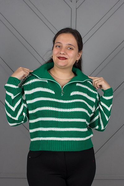 Truva XXL Striped Knitwear Sweater with Standard Zipper