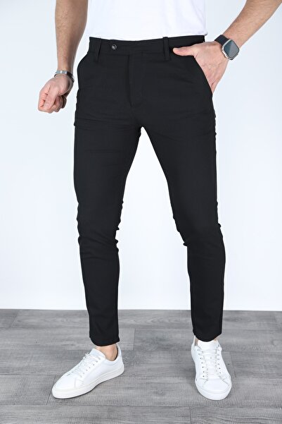 Genel Markalar Erkek Siyah Renk Kaliteli Esnek Likralı Bilek Boy Kumaş Pantolon