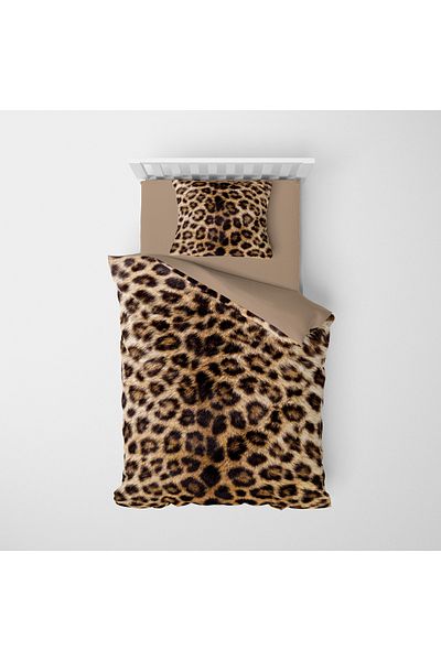 MonoHome 100% Cotton Satin Single Duvet Cover Leopard Feathers