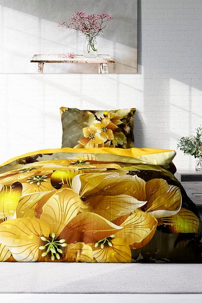 MonoHome Single Yellow Flower Duvet Cover Set - 100% Cotton Satin