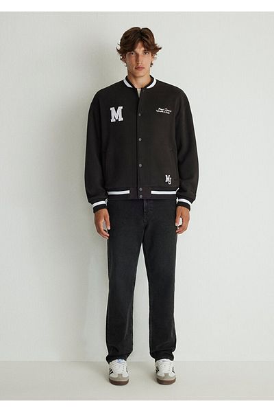 Mavi M Logo Printed Black College Jacket