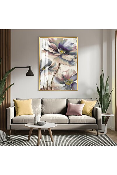 Harika bir ev HARİKABİREV|GRİ-MOR-KREM ÇİÇEK MODEL 01 |ÇERÇEVELİ TEMPERLİ CAM...