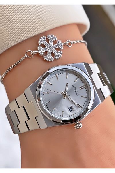 Homies Brand Silver Color Waterproof Women's Wristwatch - With Bracelet Gift