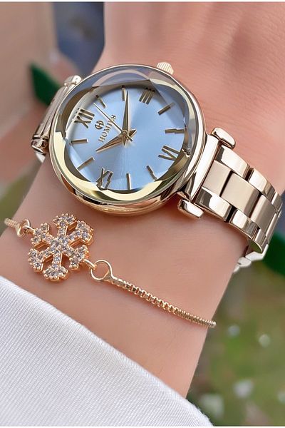 Homies Brand Gold Color Waterproof Women's Wristwatch - With Bracelet Gift