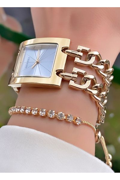 Homies Brand Gold Color Waterproof Women's Wristwatch - With Bracelet Gift