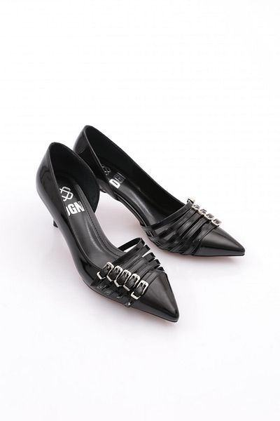 DGN Pantofi cu toc pentru femei din piele lacuita neagra - 6737535