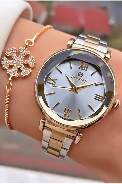 Homies Yellow Silver Colored Women's Wristwatch and Bracelet Gift