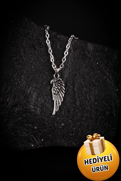 Piercing Market Steel & Silver Erkek Gümüş Renk Melek Kanadı Figürlü Kolye