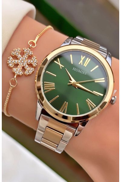 Homies Yellow Silver Colored Waterproof Women's Wristwatch and Bracelet Gift
