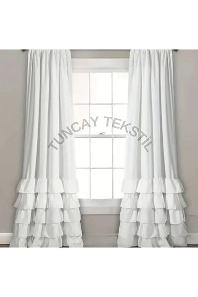 TUNCAY TEKSTİL 5 Layer Ruffled Natural Linen Buldan Curtain