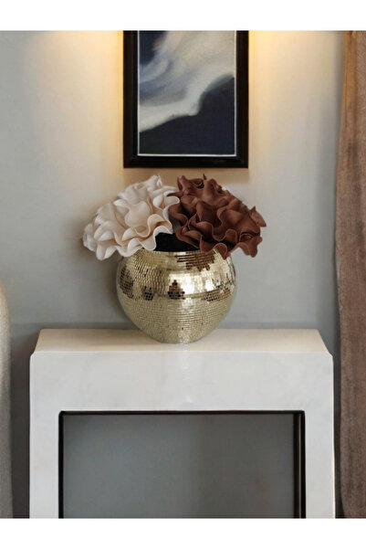 IŞILTI HOME DESIGN Işıltı home design aynalı cam vazo gold büyük boy
