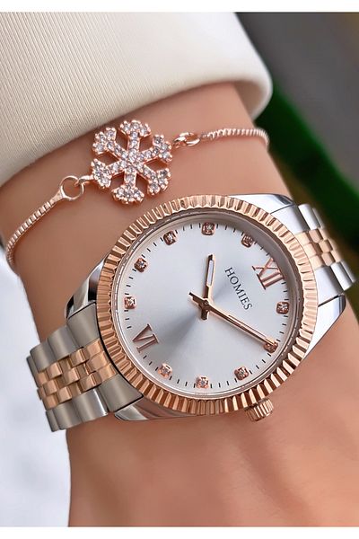Homies Brand Gold Color Waterproof Women's Wristwatch - With Bracelet Gift
