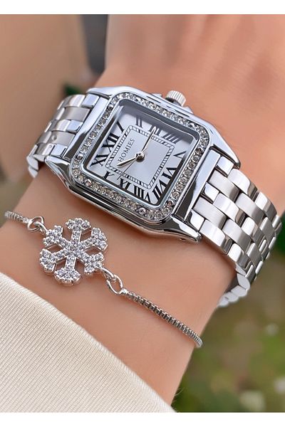 Homies Brand Silver Color Waterproof Women's Wristwatch - With Bracelet Gift