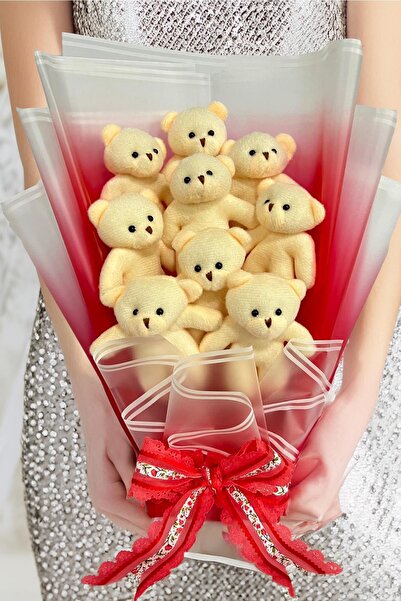 Sole Sevgiliye Özel Peluş Ayıcık Buketi - 9 Adet Yumoş Peluş Ayılı Buket Özel...