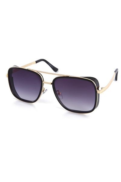 Di Caprio Gold Black Unisex Sunglasses with Closed Sides Iconic Square Model