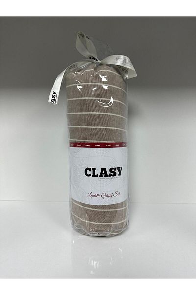Clasy طقم ملاءات جاهزة من Ranforce لشخص واحد مخطط باللونين البني والأبيض