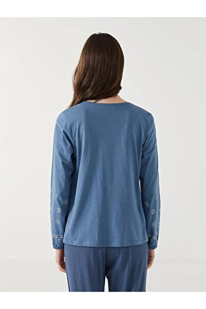 LC Waikiki LCW Grace İndigo Bağlamalı Yaka Desenli Kadın Bluz