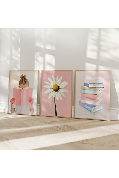 Home 3'lü Kitap Kurdu Çocuklarımız İçin poster seti, Kız çocuk Odası Dekoru, 3 Adet çerçevesiz Poster