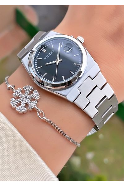Homies Brand Silver Color Waterproof Women's Wristwatch - With Bracelet Gift