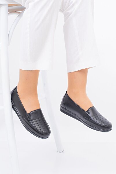 ERN SHOES İçi Hakiki Deri Kışlık Taban Tam Ortopedik Topuk Jelli Siyah Anne Ayakkabısı