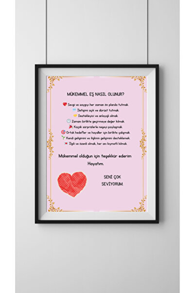 kubdekor Mükemmel Eş Teşekkür Yazısı Tasarımı Çerçevesiz Poster Sevgililer Günü Hediyesi Çerçevesiz Poster