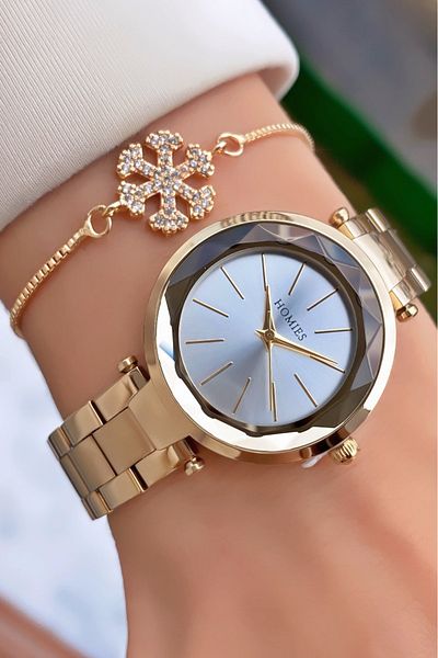Homies Brand Gold Color Waterproof Women's Wristwatch - With Bracelet Gift