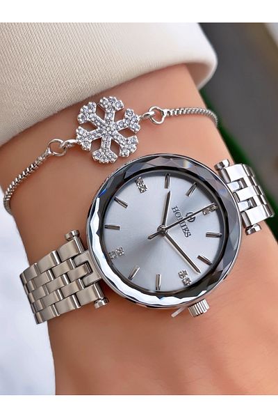 Homies Brand Silver Color Waterproof Women's Wristwatch - With Bracelet Gift
