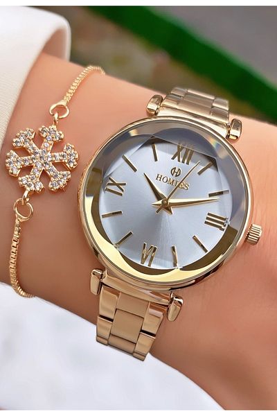 Homies Brand Gold Color Waterproof Women's Wristwatch - With Bracelet Gift