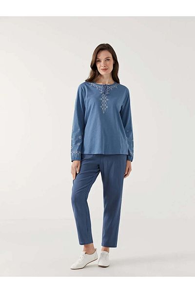 LC Waikiki Γυναικεία μπλούζα LCW Grace Indigo με μοτίβο με γιακά