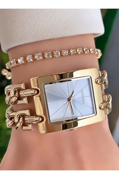 Homies Brand Gold Color Waterproof Women's Wristwatch - With Bracelet Gift