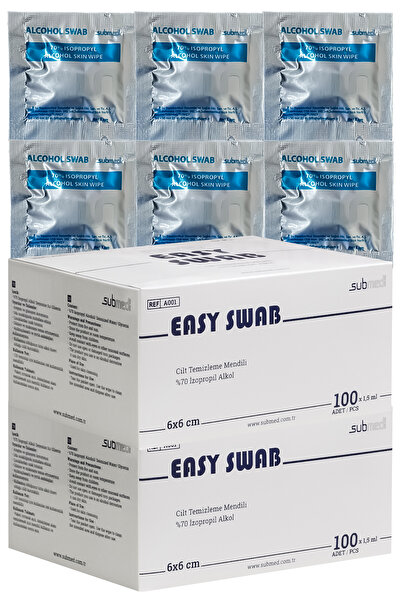 submed Easy Alkollü Mendil %70 Ipa, 8x11cm, Cilt Temizleme Mendili, Dış Paket 6x6cm, 200 Adet