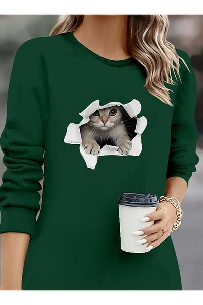 Moka Shopin MokaShopin Γυναικείο μακρυμάνικο φόρεμα με λαιμόκοψη κοντό βισκόζη με δύο κλωστές