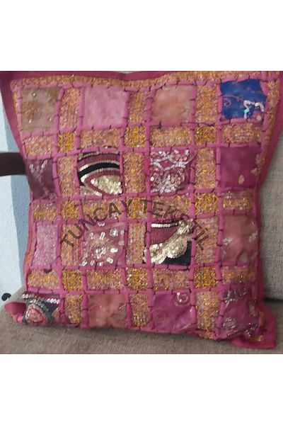 TUNCAY TEKSTİL Blue Indian Business Patchwork Throw Pillow Cover